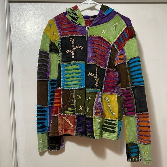 Jackets & Blazers - KPC vintage patchwork, festival hoodie, large